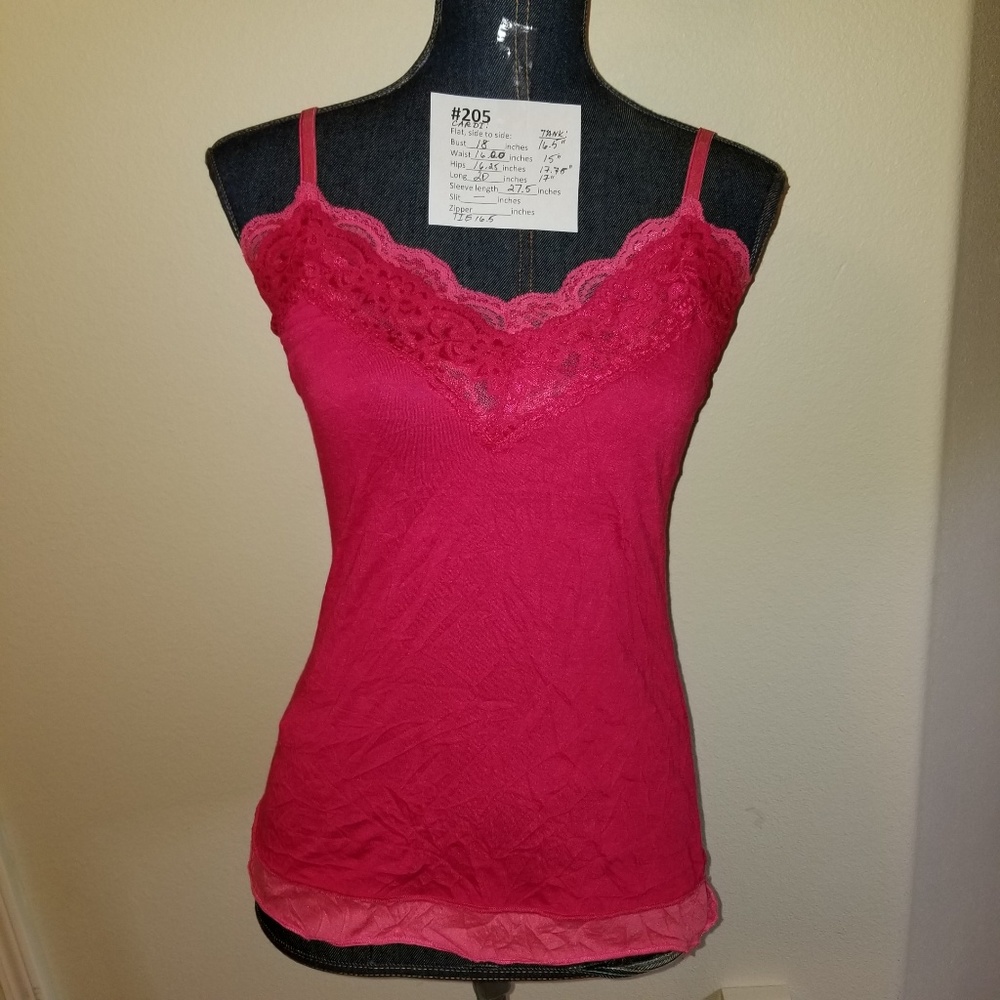 ✅NWT Lena Jeans Stretch Lace Double Layer Look Knit Tank Top Adjustable Straps